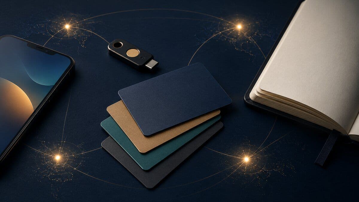 Blank corporate gift cards, a secure token, and a global program ledger connected across regions