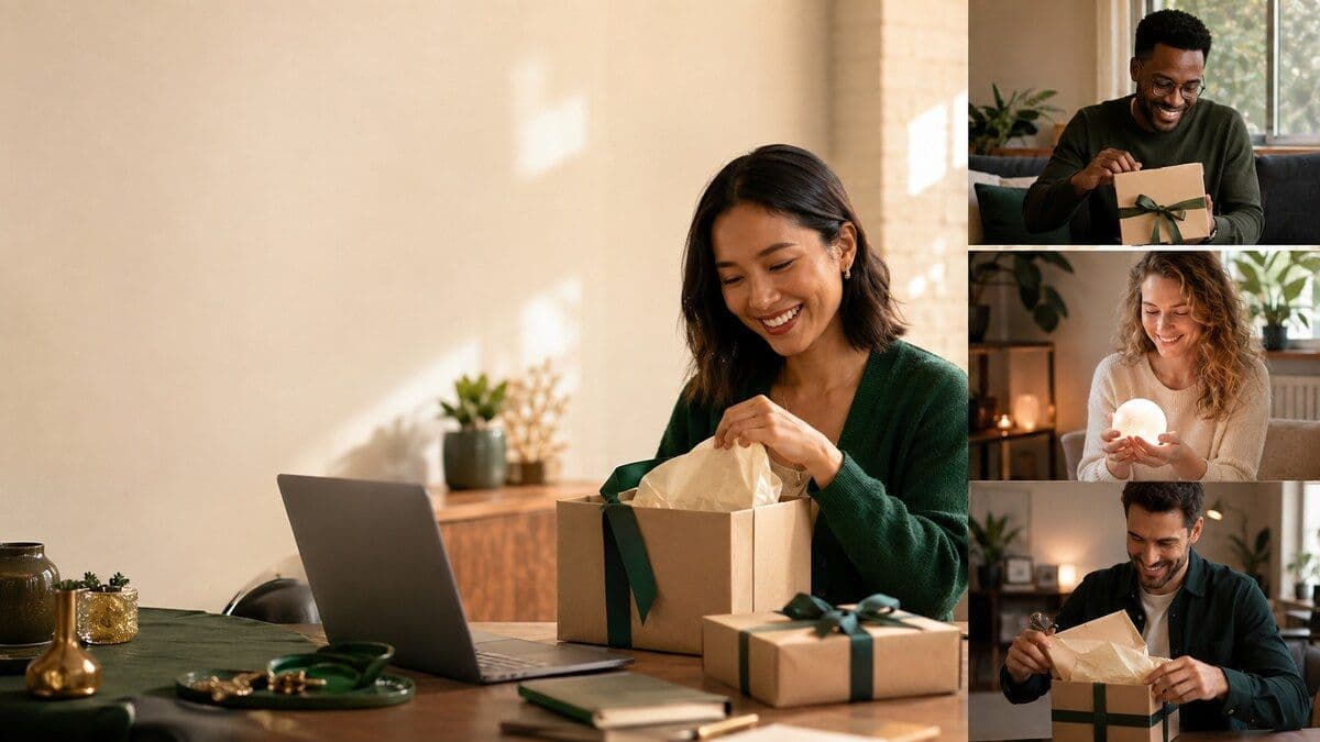 Remote employees in several countries opening locally relevant holiday gifts