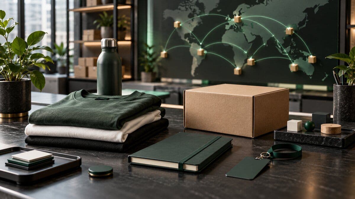 Premium corporate merchandise, inventory controls, secure identity, and global fulfillment architecture