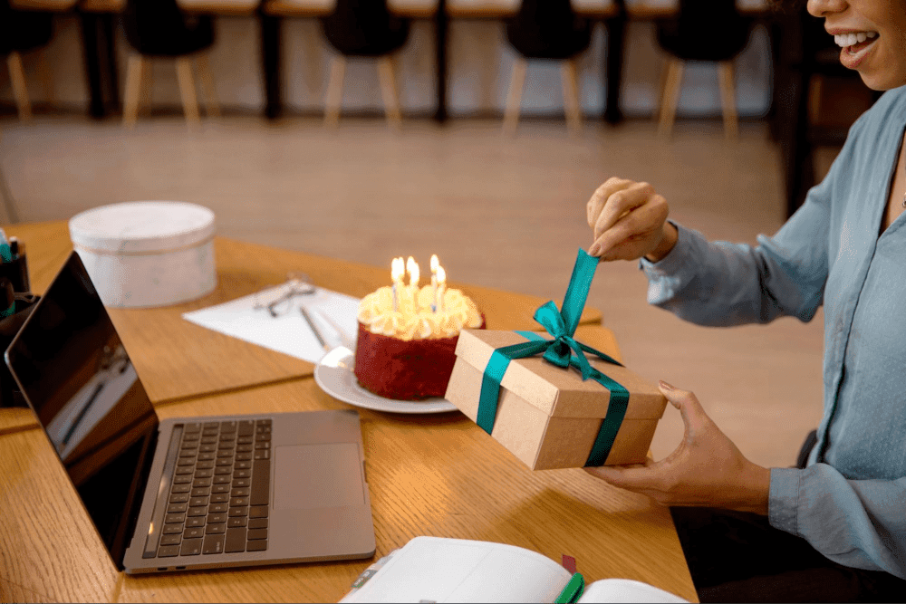 Close up hand holding present