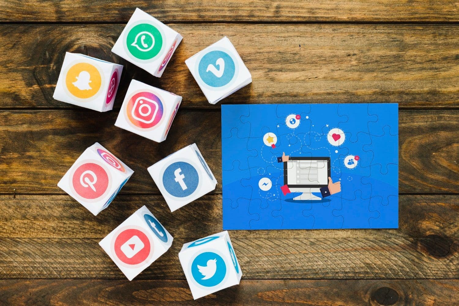 puzzles and blocks of social media cubes